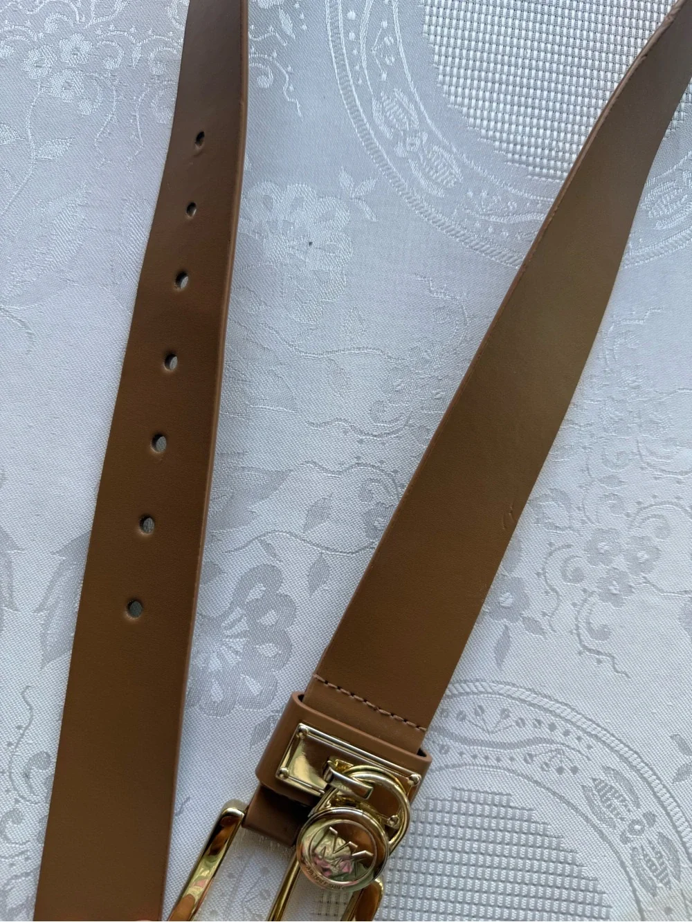 MICHAEL Michael Kors Hamilton Brown/Camel Leather Belt Gold-Tone Signature Buckl